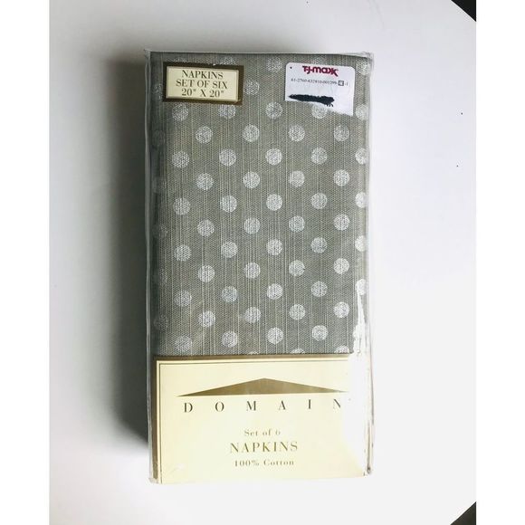 DOMAIN Pewter Metallic pocodots 100 % Cotton Dinner Set Of 6 20’x20” Napkins NIP - Picture 2 of 7